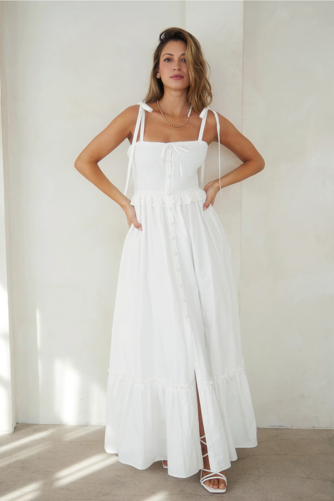 Juliet Button-Down Smocked Maxi Dress - Off-White maiva & dusk Juliet Button-Down Smocked Maxi Dress - Off-White maiva & dusk