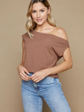 Load image into Gallery viewer, Aaliyah Asymmetrical Drop Shoulder Top - Mocha, White