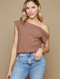 Load image into Gallery viewer, Aaliyah Asymmetrical Drop Shoulder Top - Mocha, White