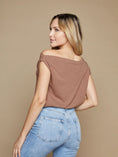 Load image into Gallery viewer, Aaliyah Asymmetrical Drop Shoulder Top - Mocha, White