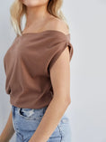 Load image into Gallery viewer, Aaliyah Asymmetrical Drop Shoulder Top - Mocha, White