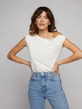 Load image into Gallery viewer, Aaliyah Asymmetrical Drop Shoulder Top - Mocha, White