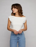 Load image into Gallery viewer, Aaliyah Asymmetrical Drop Shoulder Top - Mocha, White