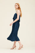 Load image into Gallery viewer, Audrey Tiered Pleats Midi Dress - Blue Jewel