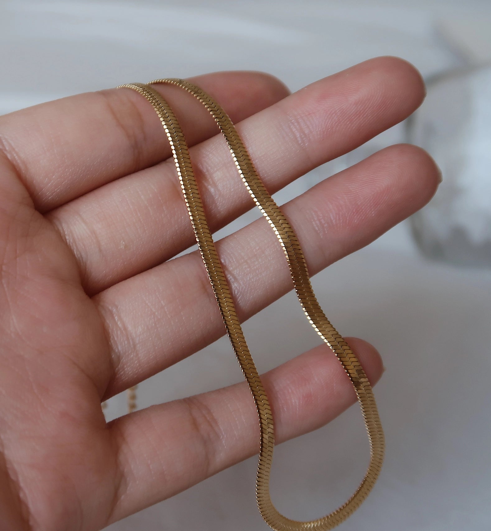 Bella Herringbone Snake Chain Necklace - Gold