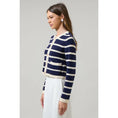 Load image into Gallery viewer, Blair Striped Cropped Cardigan - Navy/Cream