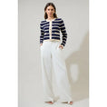 Load image into Gallery viewer, Blair Striped Cropped Cardigan - Navy/Cream