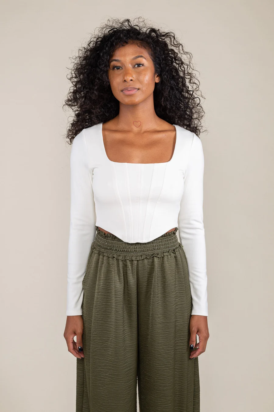 Brooklyn Square Neck Corset Crop Top - Ivory