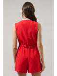 Load image into Gallery viewer, Carmen Wrap Button Romper - Red