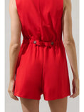 Load image into Gallery viewer, Carmen Wrap Button Romper - Red