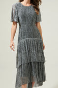 Load image into Gallery viewer, Celeste Shimmer Ruffle Tiered Dress - Silver Black