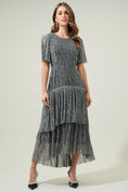 Load image into Gallery viewer, Celeste Shimmer Ruffle Tiered Dress - Silver Black