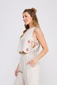 Load image into Gallery viewer, Cherry Embroidered Scallop Tank Top - Natural