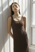 Load image into Gallery viewer, Claudia Popcorn-Textured Scoop Neck Midi Dress - Brown