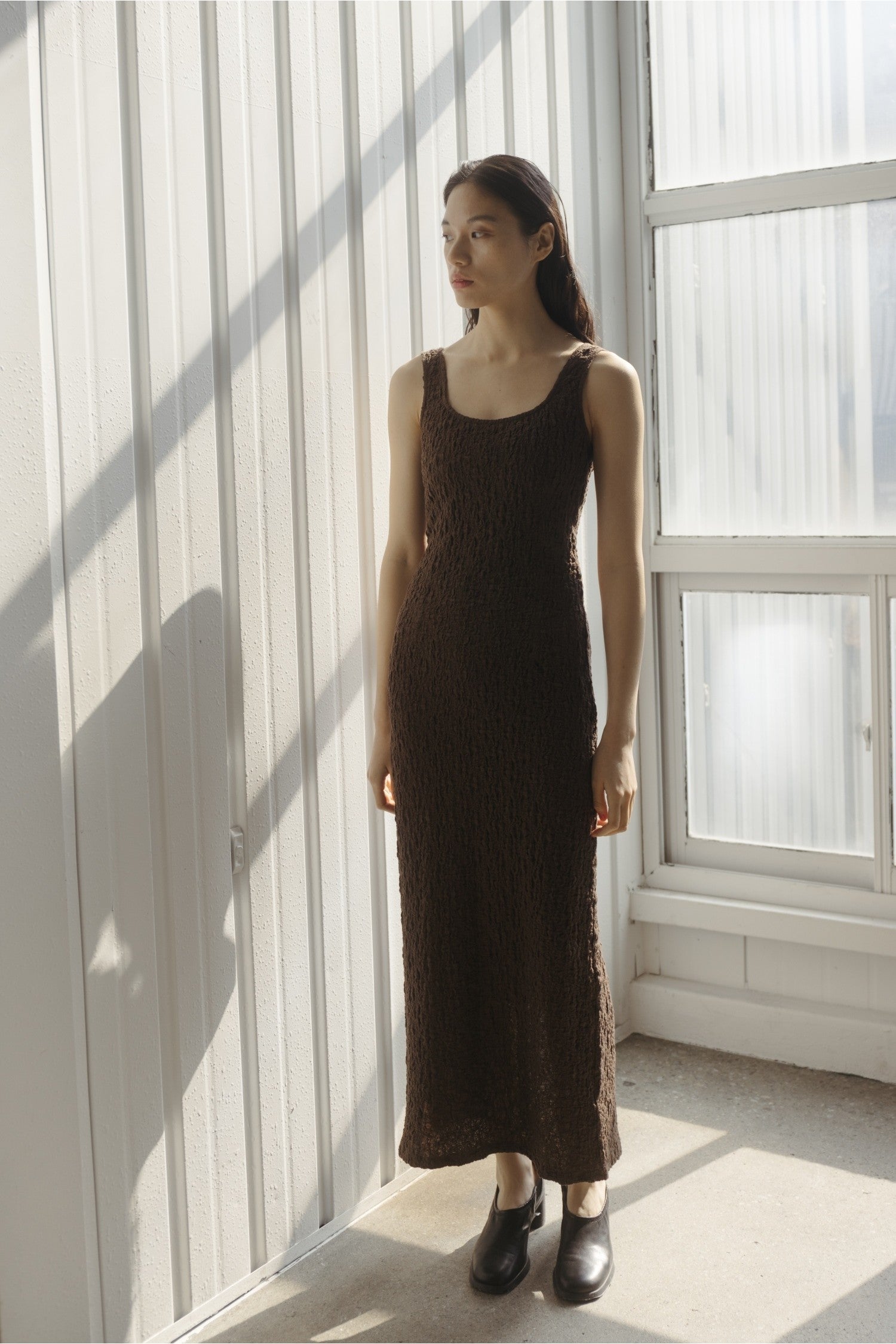 popcorn midi dress Claudia Popcorn-Textured Scoop Neck Midi Dress