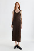 Load image into Gallery viewer, Claudia Popcorn-Textured Scoop Neck Midi Dress - Brown