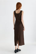 Load image into Gallery viewer, Claudia Popcorn-Textured Scoop Neck Midi Dress - Brown