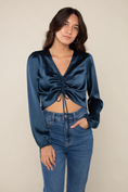Load image into Gallery viewer, Dana Satin Long Sleeve Top - Ink Blue