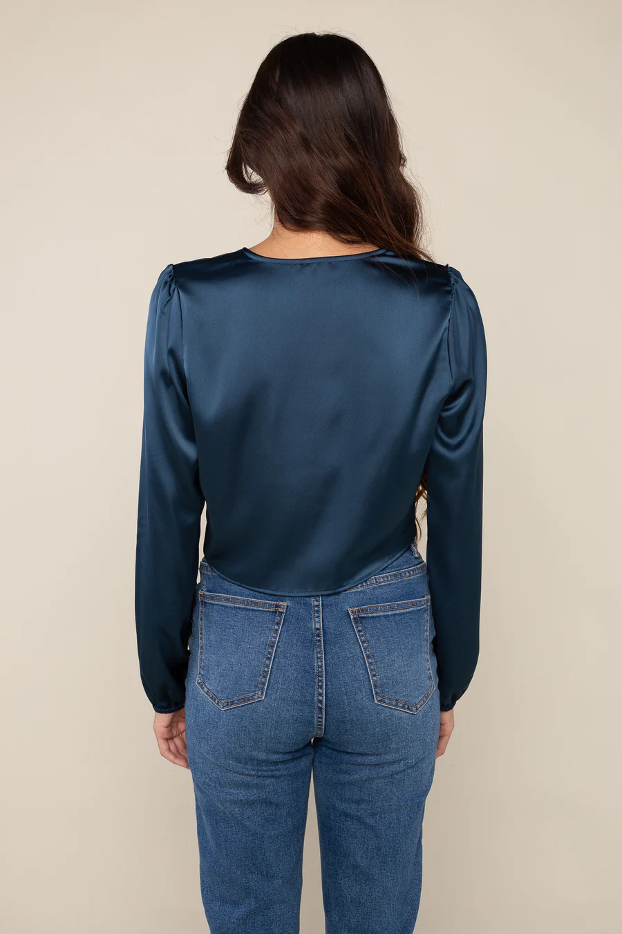 Dana Satin Long Sleeve Top - Ink Blue