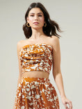Load image into Gallery viewer, Daniella Caramel Floral Pleated Tube Top - Cream/Brown