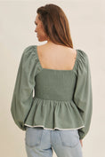 Load image into Gallery viewer, Eden Long Sleeve Peplum Top - Dusty Green/Ivory