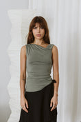 Load image into Gallery viewer, Emilia Asymmetrical Twist Shoulder Ruched Top - Olive