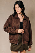 Load image into Gallery viewer, Emery Faux Suede Collared Zip Bomber Jacket - Brown
