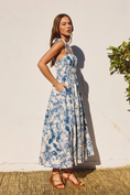 Load image into Gallery viewer, Francesca Floral Fit & Flare Midi Dress - Porcelain Blue