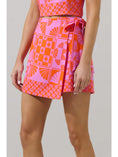Load image into Gallery viewer, Jaclyn Retro Geo Wrap Mini Skort- Orange/Magenta