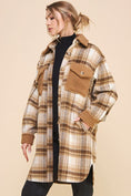 Load image into Gallery viewer, Jordyn Long Flannel Plaid Shirt Jacket - Navy Cream/Brown Cream