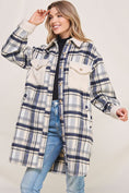 Load image into Gallery viewer, Jordyn Long Flannel Plaid Shirt Jacket - Navy Cream/Brown Cream
