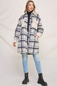 Load image into Gallery viewer, Jordyn Long Flannel Plaid Shirt Jacket - Navy Cream/Brown Cream