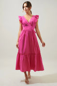 Load image into Gallery viewer, Lia Poplin Tie Back Midi Dress - Fuchsia