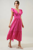 Load image into Gallery viewer, Lia Poplin Tie Back Midi Dress - Fuchsia