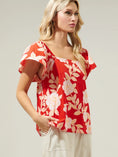 Load image into Gallery viewer, Lilo Tropics Flutter Sleeve Top - Red/Orange/White