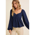 Load image into Gallery viewer, Madeline Ruched Babydoll Blouse - Navy