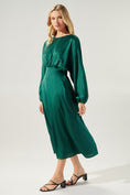 Load image into Gallery viewer, Noelle Satin Dolman Sleeve Midi Dress - Emerald