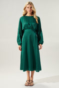 Load image into Gallery viewer, Noelle Satin Dolman Sleeve Midi Dress - Emerald