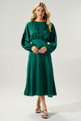 Load image into Gallery viewer, Noelle Satin Dolman Sleeve Midi Dress - Emerald
