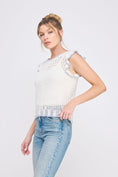 Load image into Gallery viewer, Belle Pointelle Knit Top - White/Peri-Blue
