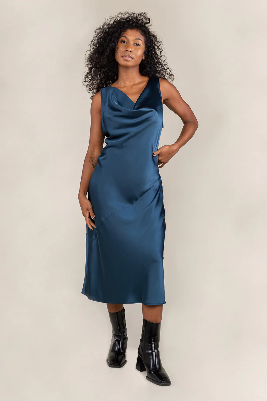 Raye Satin Bias Dress - Ink Blue (Plus Size) 2XL / Ink Blue Raye Satin Bias Dress - Ink Blue (Plus Size) 2XL / Ink Blue