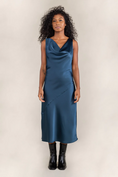 Load image into Gallery viewer, Raye Satin Cowl Neck Dress - Ink Blue