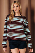 Load image into Gallery viewer, Frankie Drop Shoulder Striped Top - Burgundy/Blue