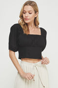 Load image into Gallery viewer, Lynda Short Linen Corset Crop Top - Black