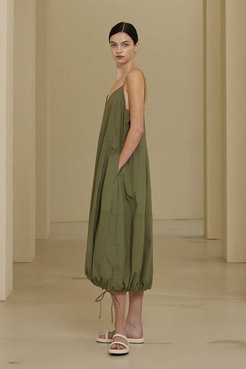 Tanya Cotton Poplin Parachute Cargo Dress - Olive
