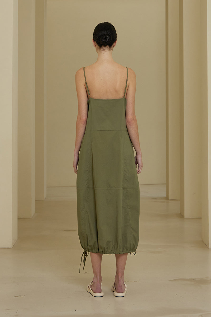 Tanya Cotton Poplin Parachute Cargo Dress - Olive