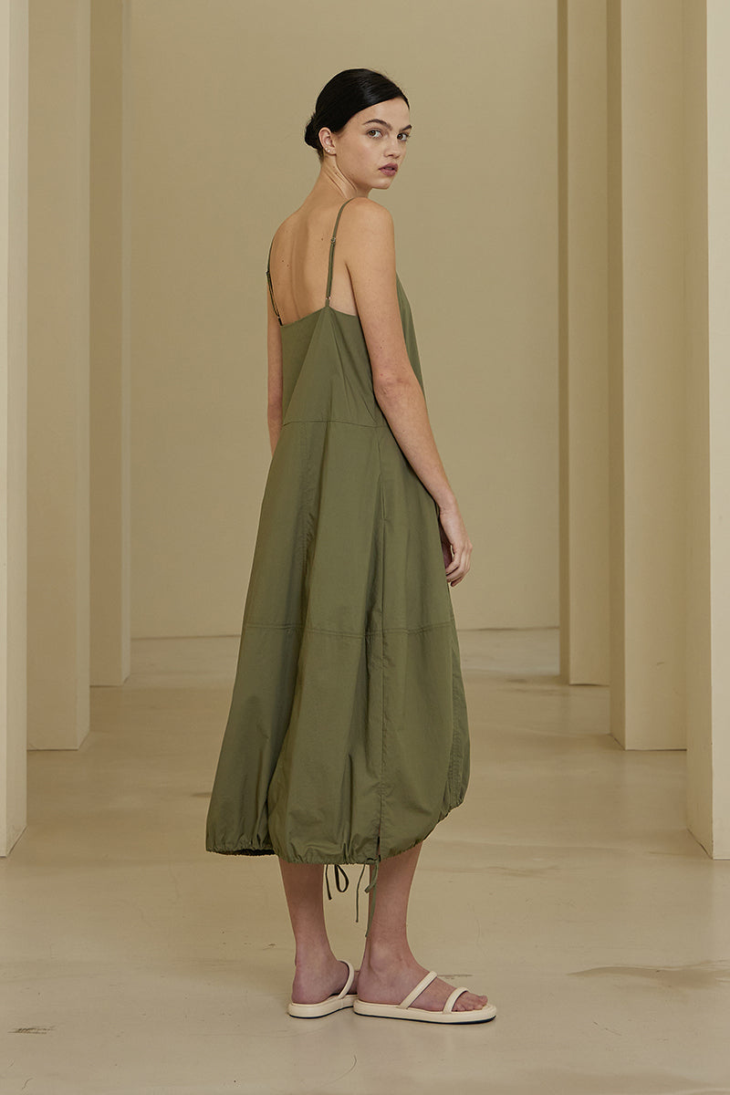 Tanya Cotton Poplin Parachute Cargo Dress - Olive