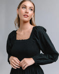 Load image into Gallery viewer, Whitney Smocked Square Neck Midi Dress - Black