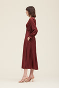 Load image into Gallery viewer, Alessandra Smocked Satin Long Sleeve Dress - Vino