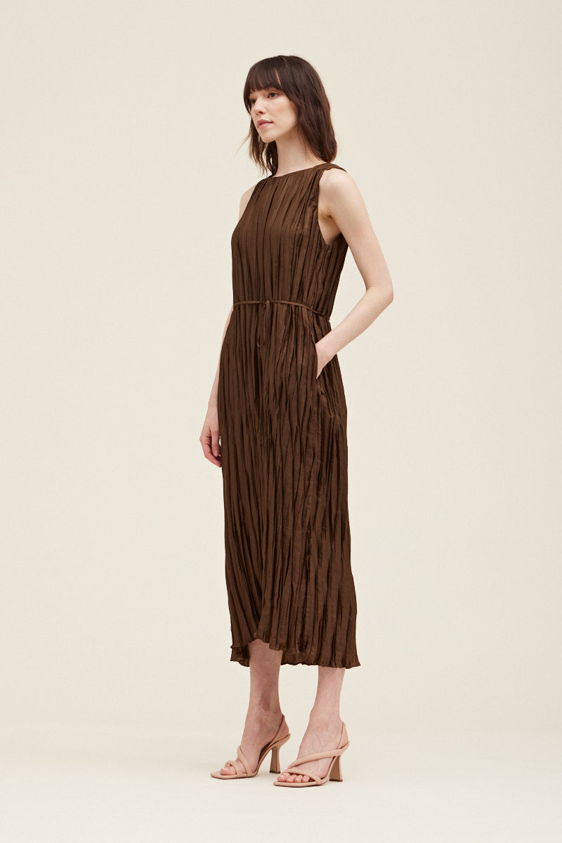 Celine Sleeveless Pleated Midi Dress - Acorn Celine Sleeveless Pleated Midi Dress - Acorn